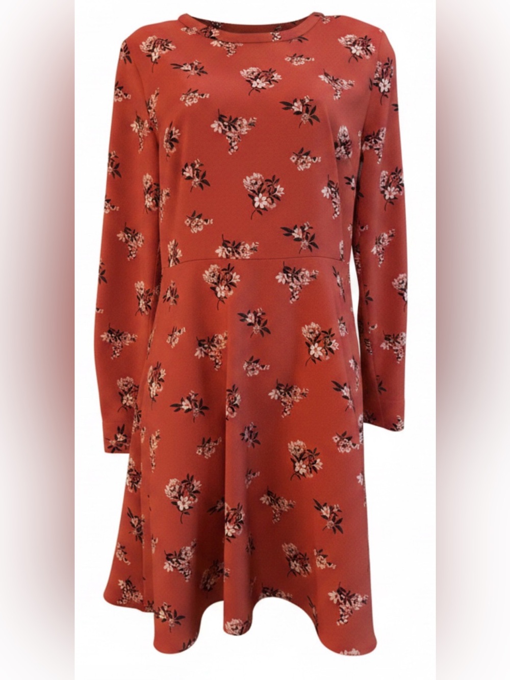 LOFT Size 4 Coral Floral Fit & Flare Dress Long Sleeve A-Line